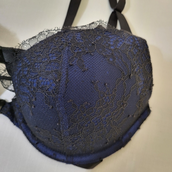 Victoria’s Secret Push-Up Bra 32D Navy Blue Black Lace Caged Strappy 31690 - Picture 4 of 11